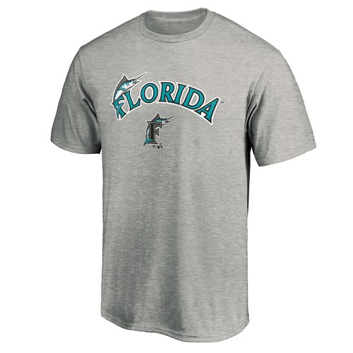 Men's Heather Gray Florida Marlins Cooperstown Collection Team Wahconah T-Shirt - Picture 2 of 3