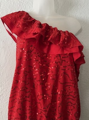 Rue 21 Women Red Sequence One Shoulder Ruffled Top Shirt Size M