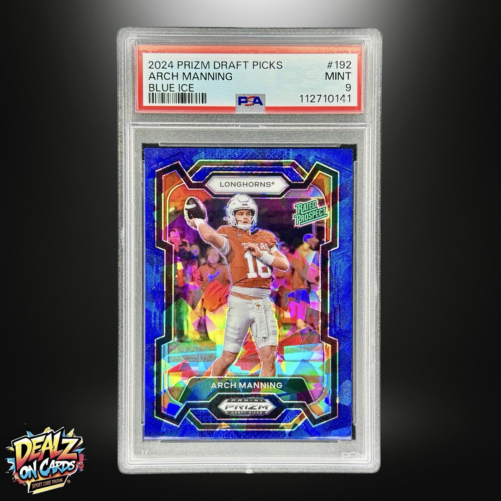 2024 Prizm Draft Picks Arch Manning Rated Rookie Blue Cracked Ice /99 PSA 9 MINT