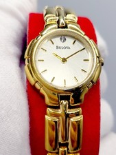 Bulova 97P44 Diamond Ladies Women's Watch Vtg 1998 Gold Dial 26mm N MINT New Bat