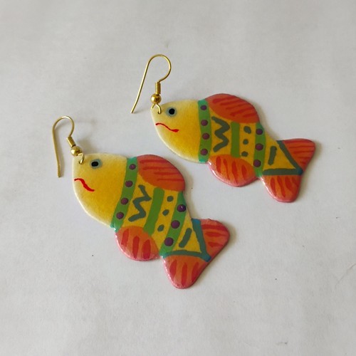 Vintage Handmade Resin Multicolor Fish Dangle Earrings 2.5 inch - Picture 4 of 7