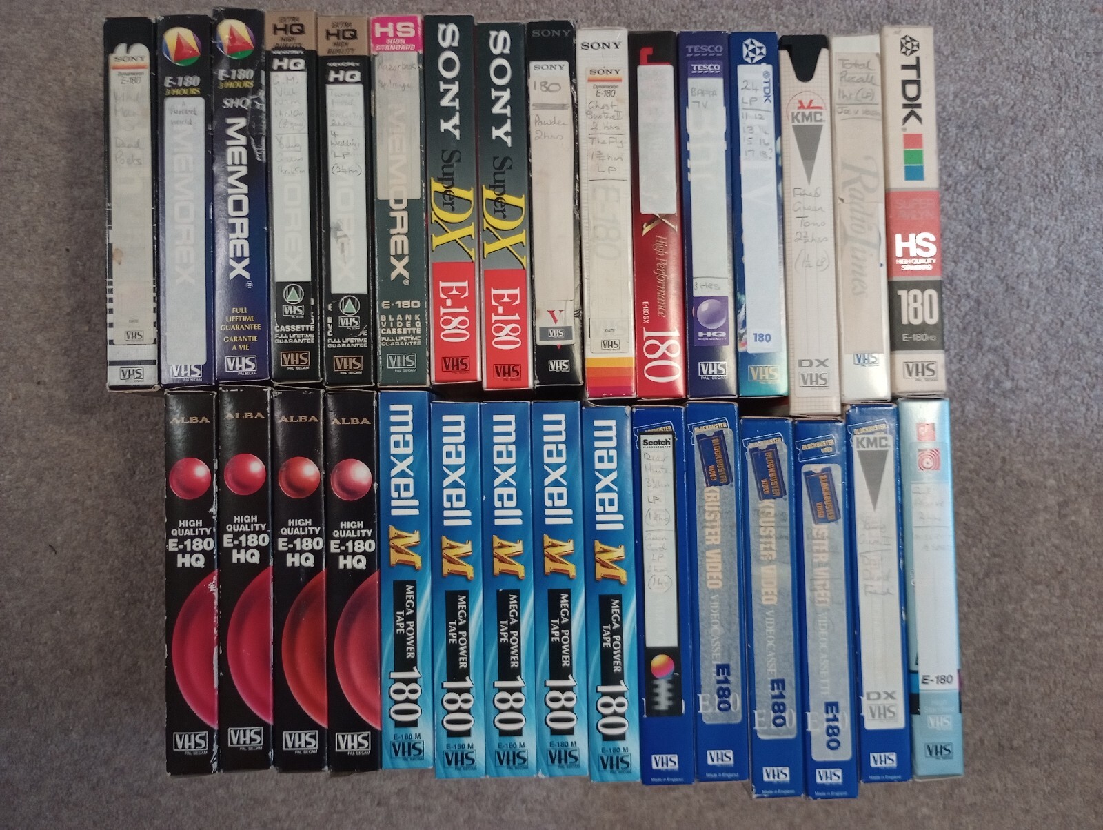 31x Used VHS 180 (3hr) Video Cassettes. Mixed Brands Incl Sony, Memorex