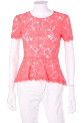 BCBG MAXAZRIA Shortsleeve Blouse Lace XS coral
