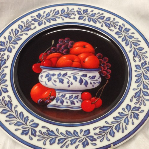 HENRIETTE COLLEZIONE PORCELLANA PIATTO DA CENA 10 1/4" ROTOLI E PUNTI BLU FRUTTA - Foto 5 di 7