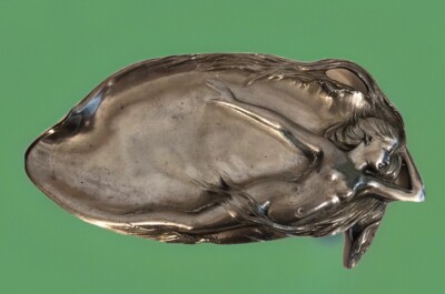 Vintage Pewter Nude Lady Tray EPU Europe Silver - Antique Nouveau Figural Rare