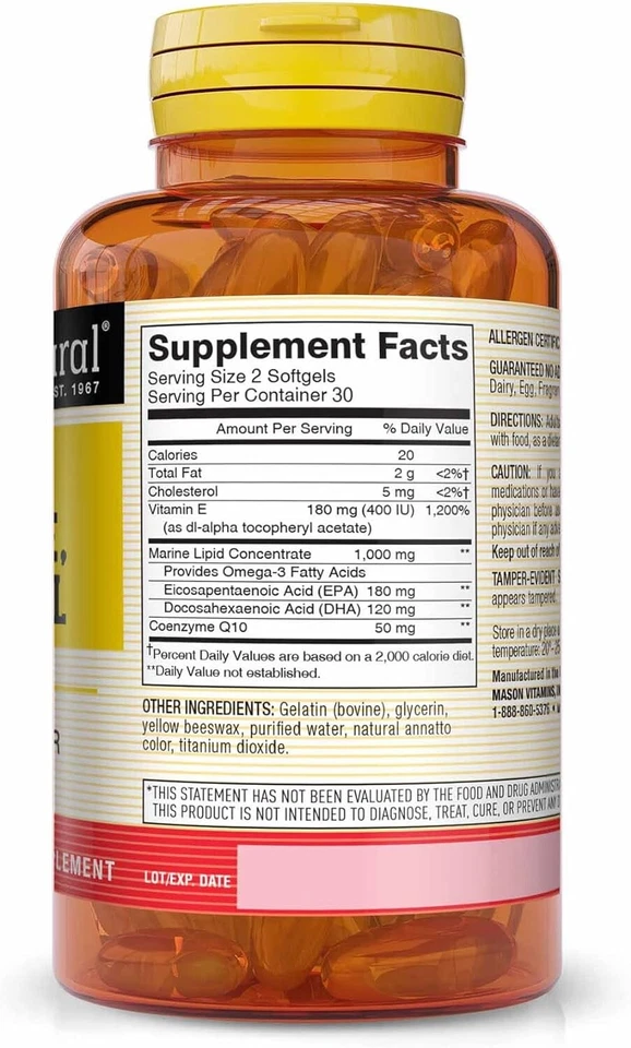 Mason Natural Heart Trio CoQ10 Vitamina E Aceite de Pescado 60 Cápsulas Blandas Salud 60 Cápsulas Blandas Foto 3 de 4