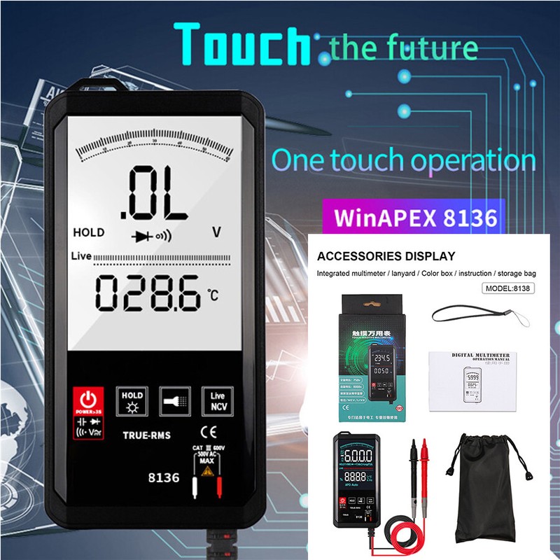 Digital Multimeter LCD Display Touch Screen 6000 Counts AC/DC True RMS Tester