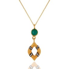 Natural Green Onyx CZ 18K Gold Plated 925 Sterling Silver Pendant Jewelry