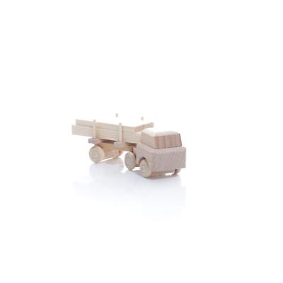 Wooden Toy Truck with Trailer with Timber Natural HxWxD 3.5x7.5x3cm NEW