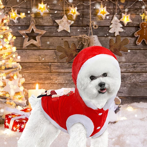 Pet Christmas Clothes Santa Claus Reindeer Antlers Costume Pet Cute Winter Coat
