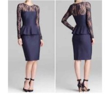 David Meister Blue Lace Peplum Cocktail Dress Size 8 Mother of the Bride