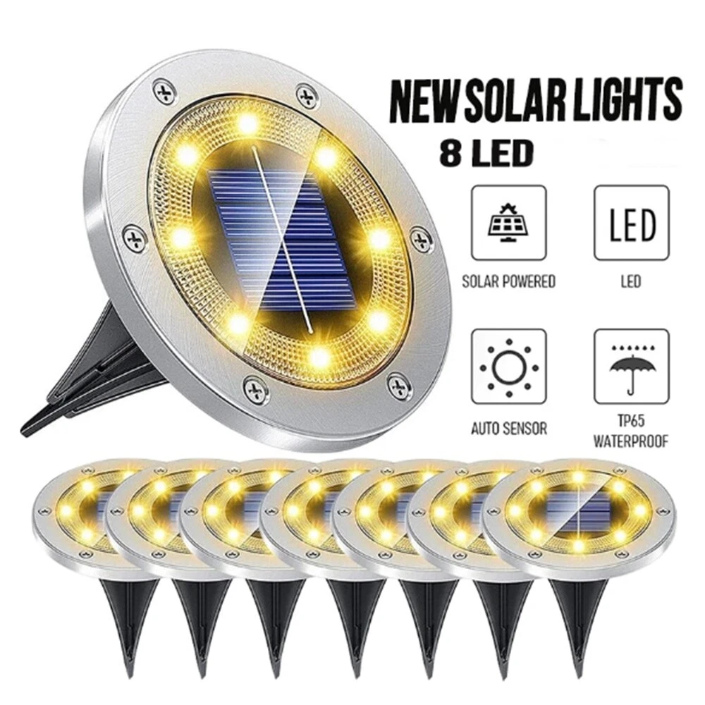 4/8 Pcs 8 LED Solar lawn Lights Ground Outdoor Garden Decor Lamps Pathway Yard