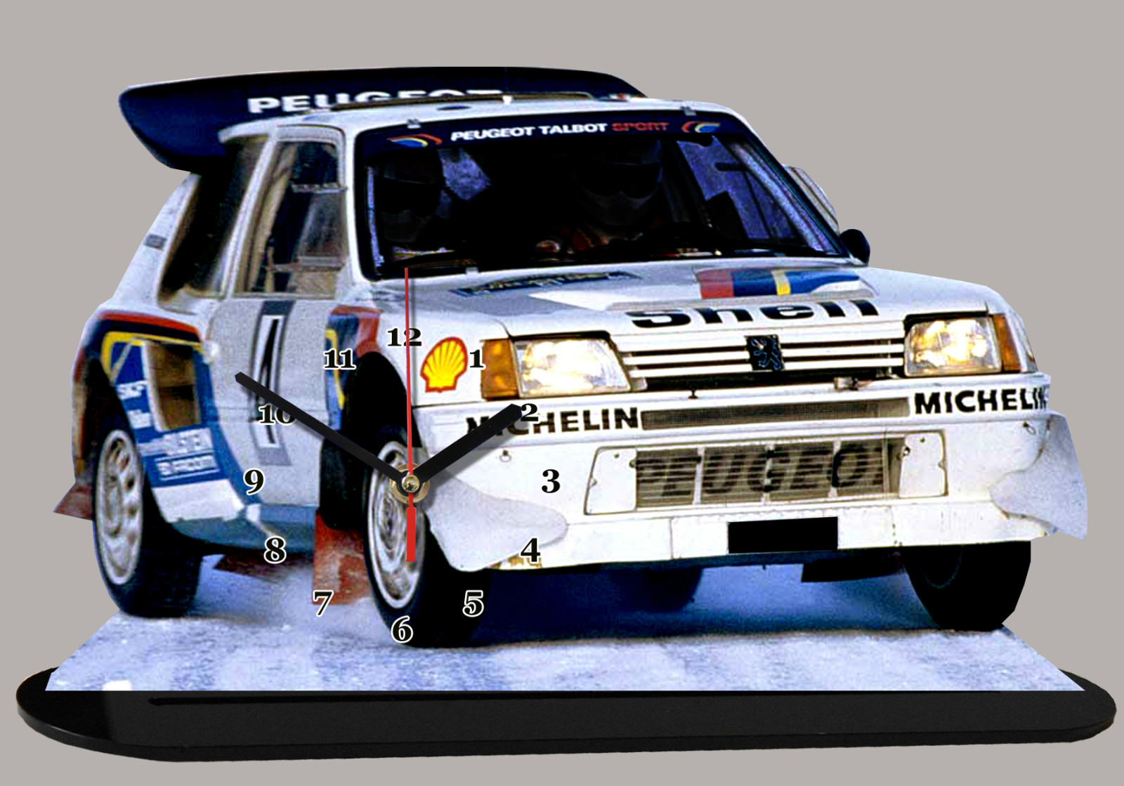 Horloge miniature Peugeot 205 Turbo T16 en métal injecté pour collectionneur