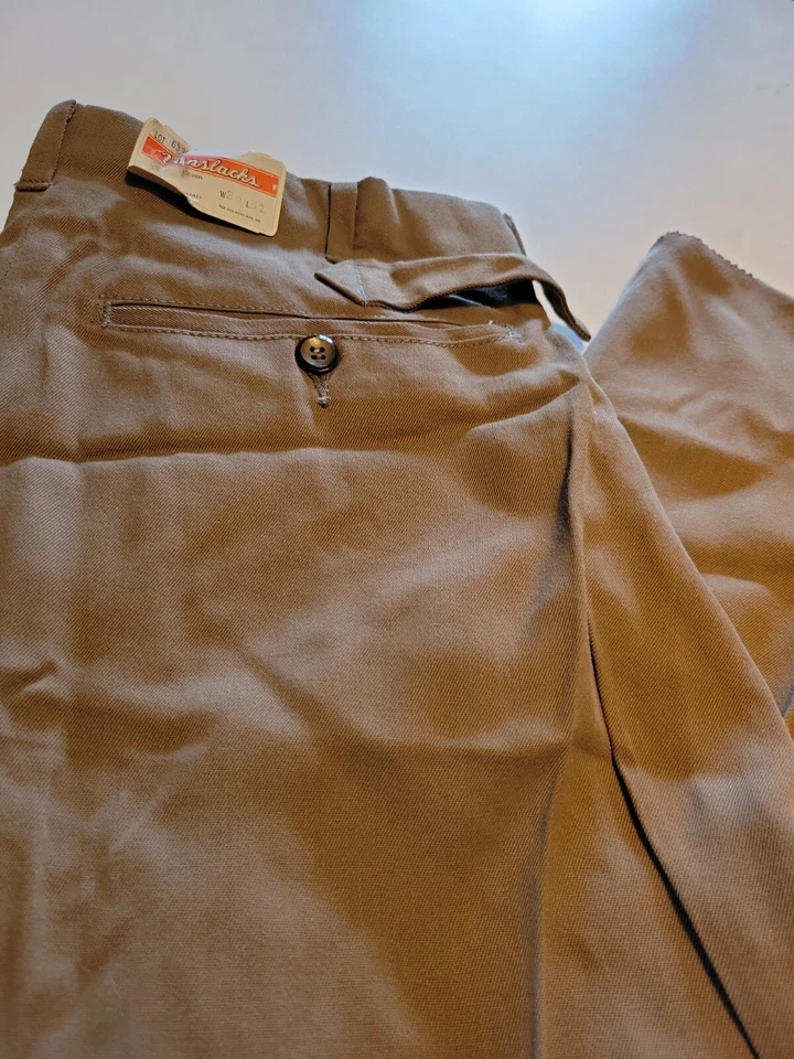 Calças vintage Vanslacks. Tamanho 26 x 31. Novo com etiquetas marrom escuro cáqui HTF 1930s 1940s CE  - Imagem 3 de 4