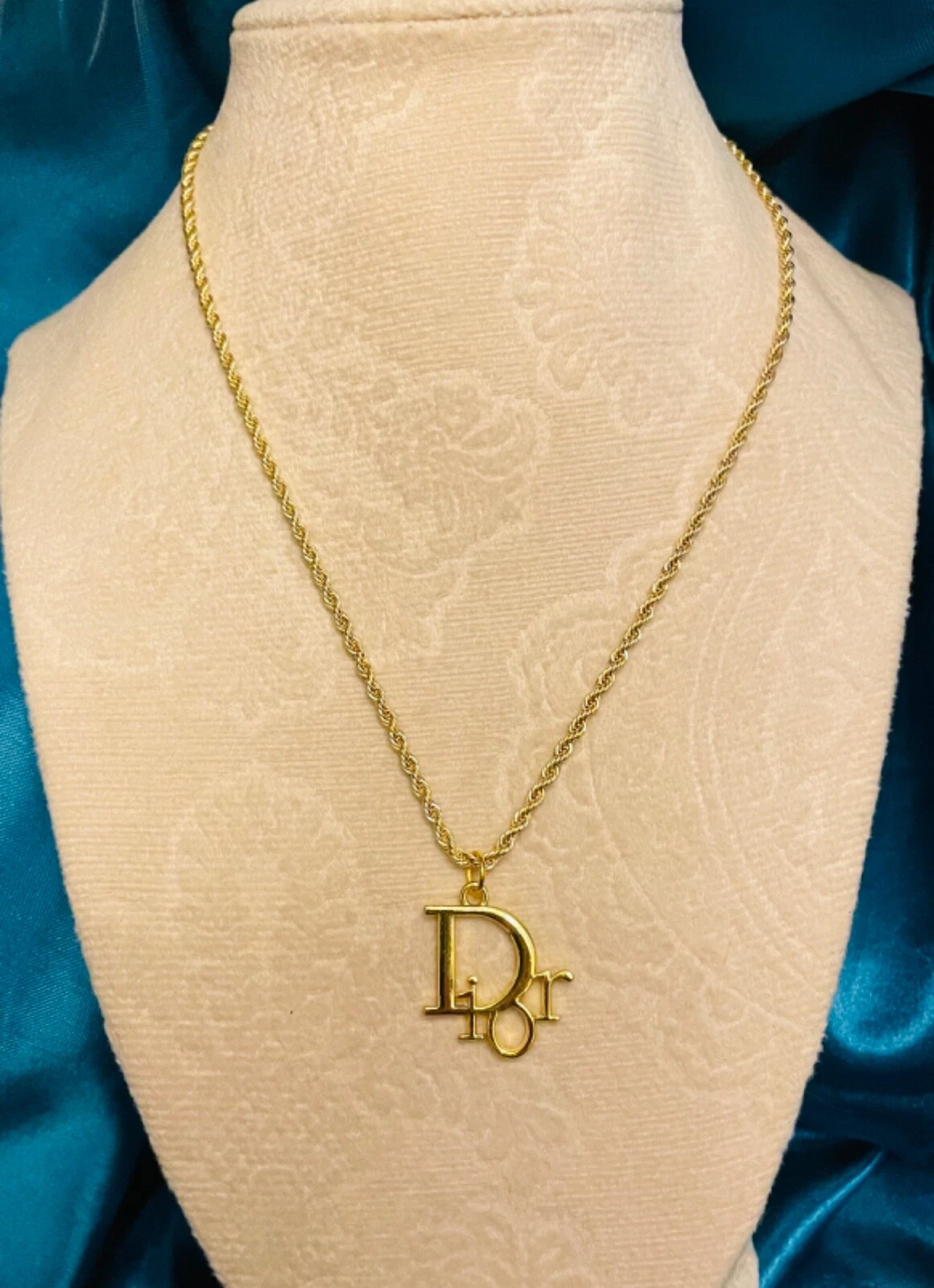 Splendida Collana Catena Corda Vintage Riutilizzata Logo Dior