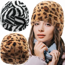 Unisex Fashion Warm Winter Cap Hat Beanie Fleece Leopard Print Hat Cap Men Women