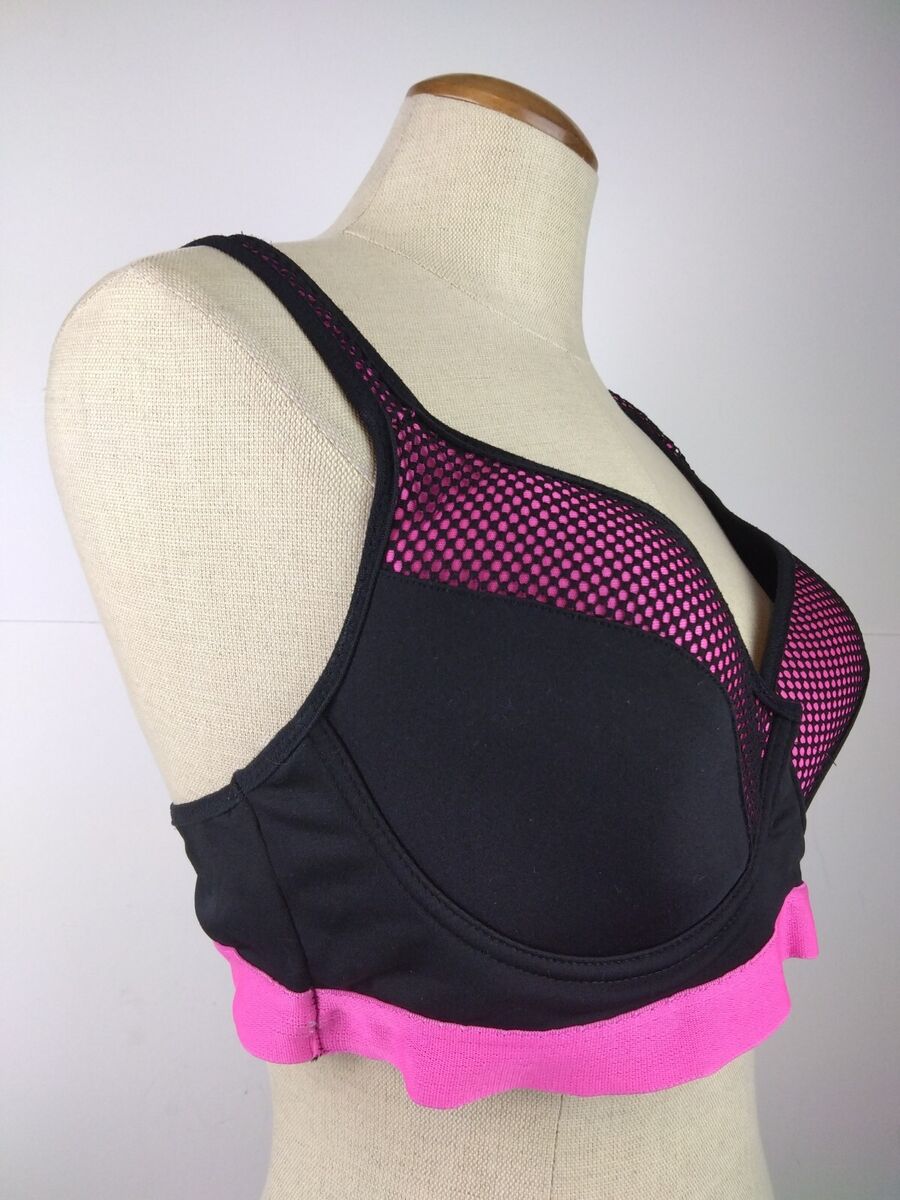 Just Intimates Black/Pink Polyester Wire Free Pullover Sports Bra Size 38 C  (28)