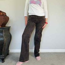 Vintage 90s y2k genuine suede brown leather pants midrise flare M/L 10