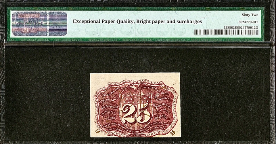 Fractional Fr. 1288 2nd Issue 25¢ w/Surcharge PMG “62EPQ Bright Paper” - Image 2 of 2