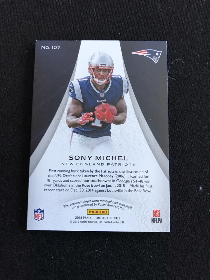 Sony Michel 2018 Panini Limited Auto Patch Rookie 03/75 - Image 2 of 2