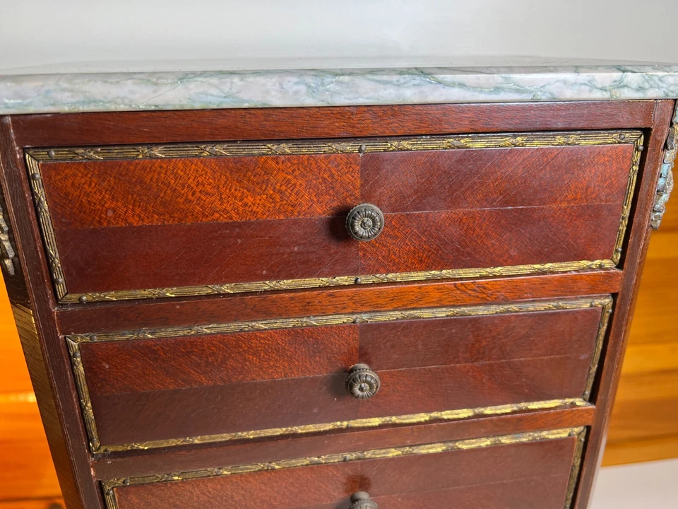 Armario Joyero Vintage Caoba Miniatura Estilo Luis España Mármol Top Foto 4 de 4
