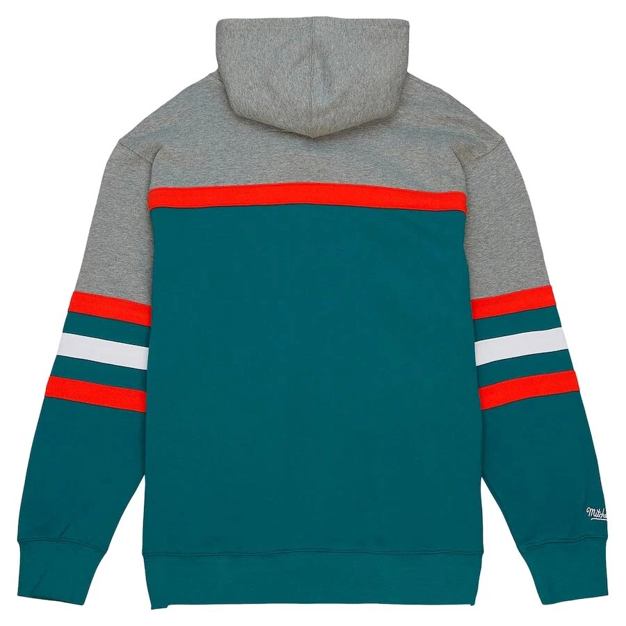 Felpa con cappuccio pullover Miami Dolphins Mitchell & Ness Head Coach nuova con etichette $110