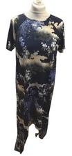 ASOS Blue Mix Floral & Ornithological Long Hanky Hem Dress U.K. 10