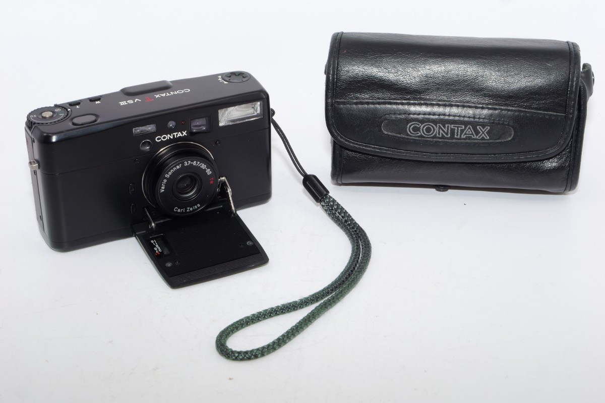 Contax TVS III 35mm Point & Shoot Film Camera. Black. Case & Wrist