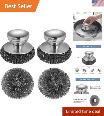 Ergonomic Stainless Steel Cleaning Pads - 2Pack Wool Scrubber for All Surfaces