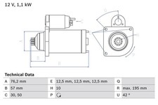 BOSCH 0986020330 Starter 195mm Length Anticlockwise Fits Audi Seat Skoda VW