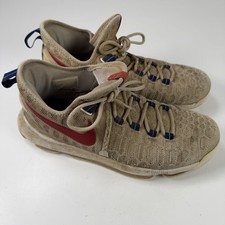 Nike KD 9 IX Kevin Durant Tan Khaki Red Blue Basketball Shoes Men's US 10.5