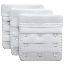 3-Pack 3-Hook Bra Extenders White 3/4" Spacing Soft Fabric 2.4" x 2.3"
