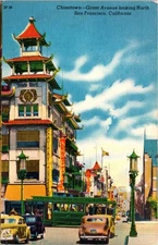 Vintage Chinatown Grant Avenue San Francisco Linen Postcard SF38