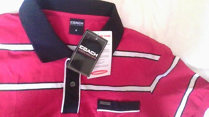 NWT COACH Men's M Polo Shirt Red/Black/Wht Striped Short Slv 1-Poc Preppy Golf