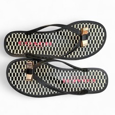Coach Black Gold Bow Flip Flops Thong Sandals Slip On US Size 7