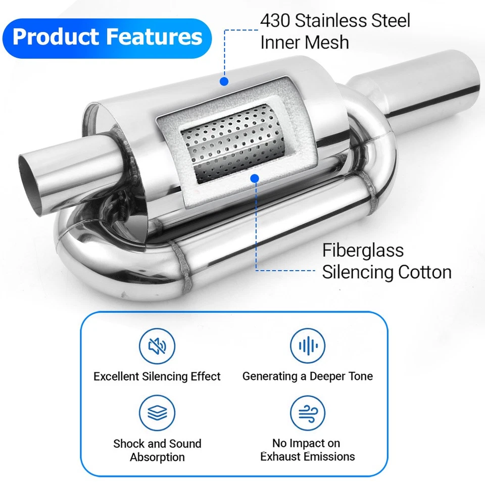 Silenciador de escape de doble bucle para Subaru Forester 2,5" entrada 4,0" punta tubo de acero inoxidable Foto 3 de 4