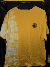 Whole Foods Vintage Tie-Dyed Yellow T-shirt Embroidered Farmer's Logo Size L