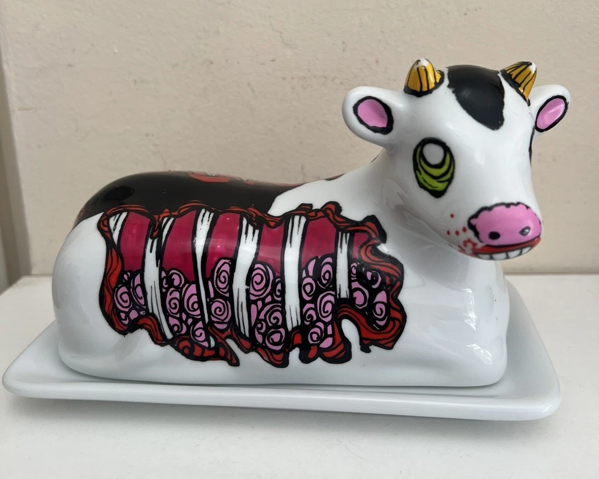 RARE Dixon Does Doodles Zombie Cow Butter Dish Used In VGC