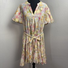 Luminary Dress Women's Large Floral Tie Waist Button Cottage Boho Garden Wedding