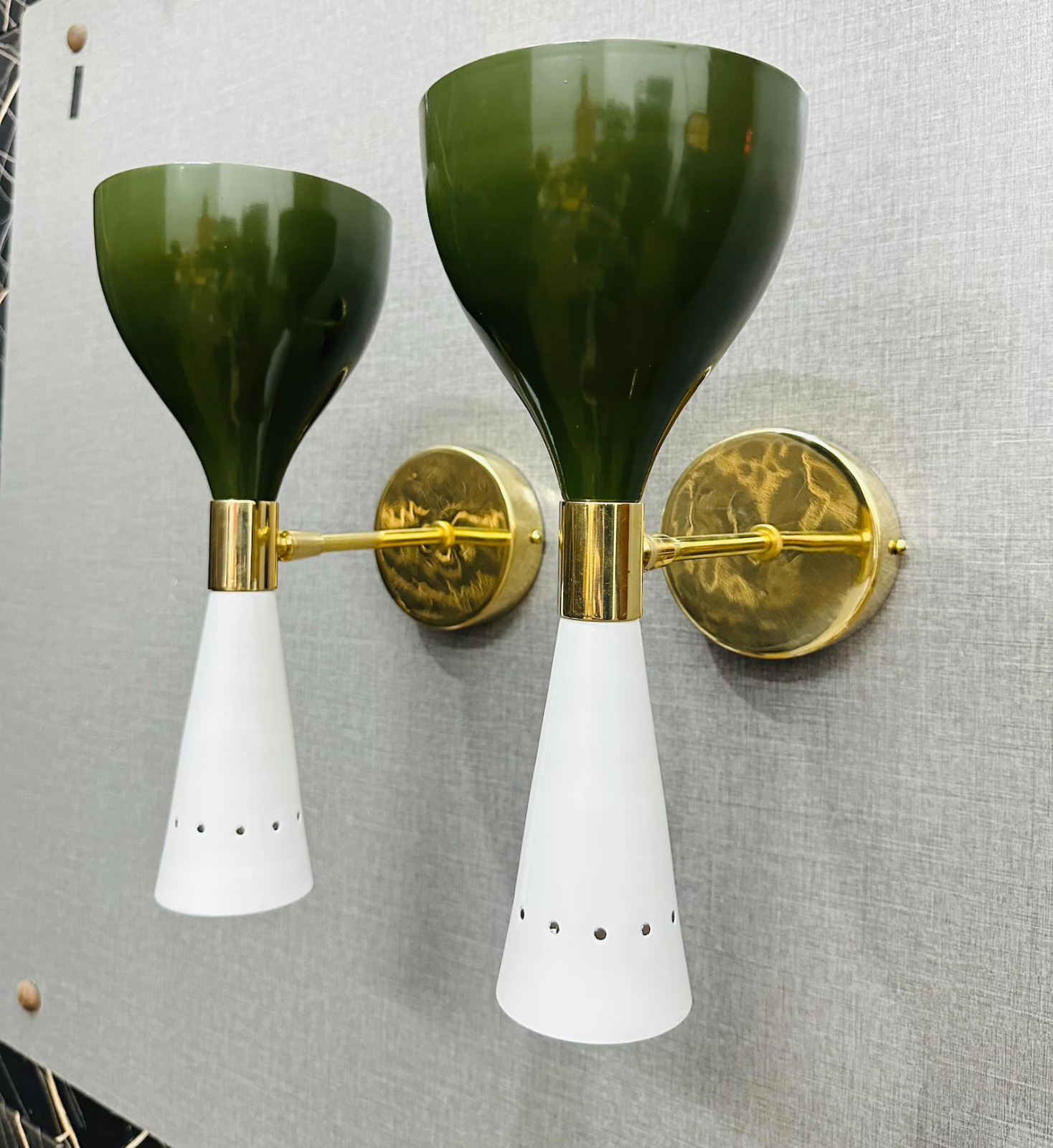 Italian Brass Wall Sconces Olive Green & White Wall Lights Christmas Gift Item