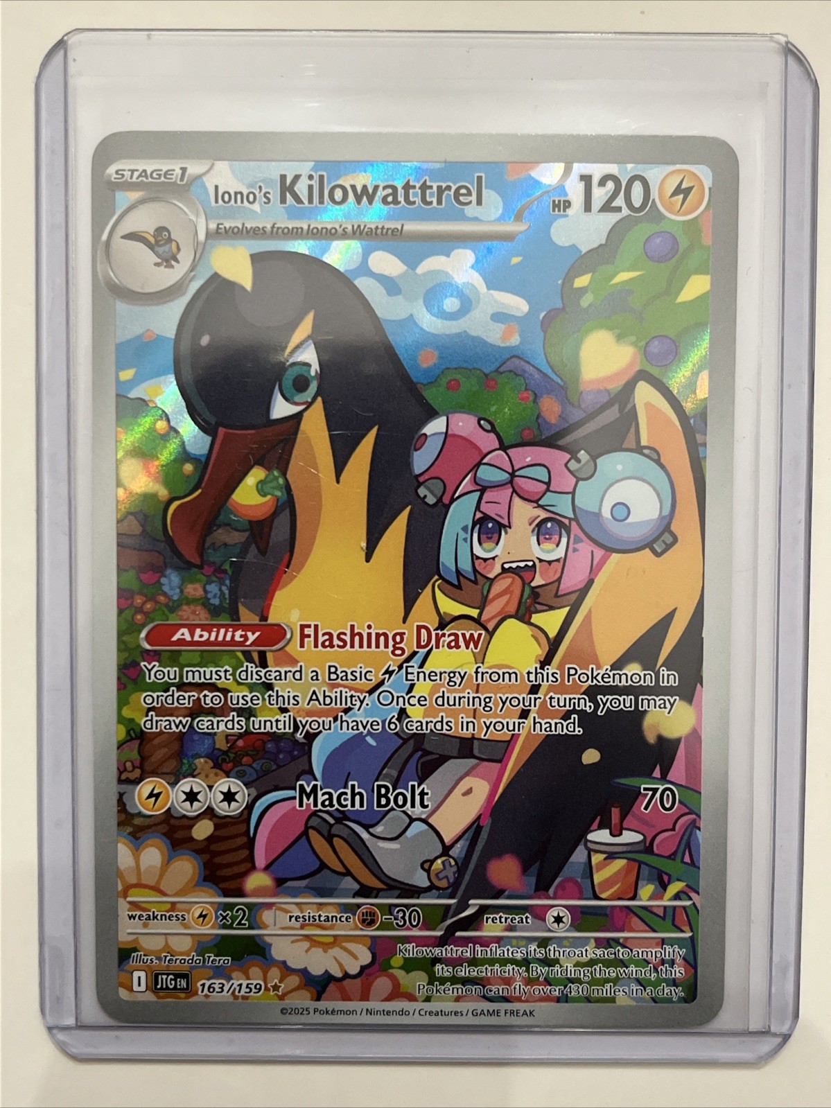 Iono's Kilowattrel 163/159 Sv09: Journey Together IR Pokémon TCG Card NM/M