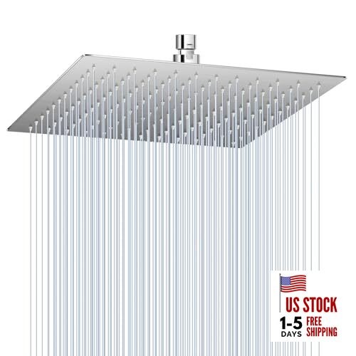 12 inch Rain Shower Head - All Metal 304 12 Inch Square Brus