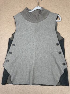 Woman One Size Gray Two-Tone Button Side Mock Neck Vest - Made in Korea