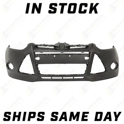 Primered Front Bumper Cover For 2012-2014 Ford Focus S/Sedan SE (w/ Tow Hole) – Unfinished Black