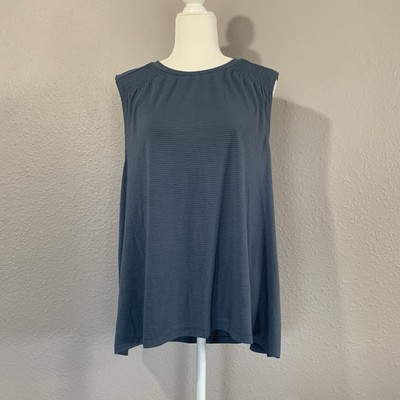 Peloton Plus Tank Top Size 1X Blue Stripe Smocked Shoulder Detail Hi Lo Hem
