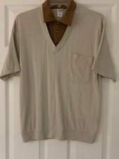 VINTAGE HABANDSHIRT,Short Sleeve,Beige/Brown 2 IN 1,MEN'S SIZE S,Cotton Blend.