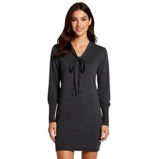 Max Studio Women Dark Gray Long Sleeve Tie Neck Sweater Dress Size S
