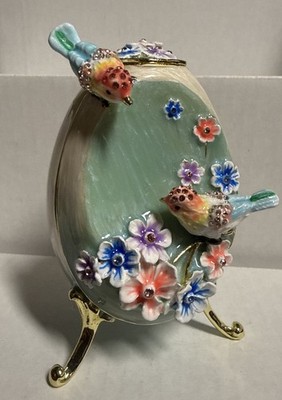 Fab Style Egg Birds Metal And Enamel Trinket Box Feather Wings Fly