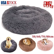 Donut Plush Pet Dog Cat Bed Fluffy Soft Warm Calming Bed Sleeping Kennel Nest