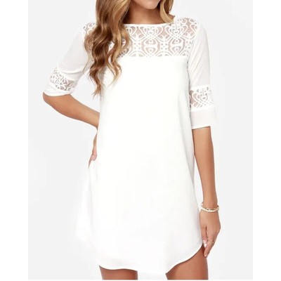 BB Dakota Womens Size Large Devera Ivory White Lace Shift Dress Bridal NEW